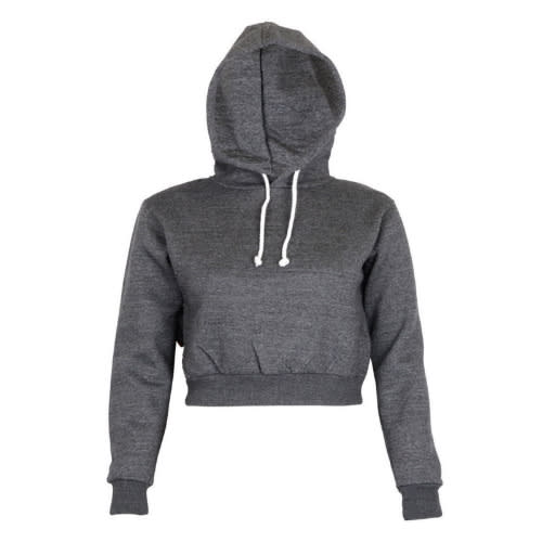 Women's Gray Pllain Hoody Croptop