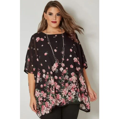Black Floral Plus Size Chiffon Top