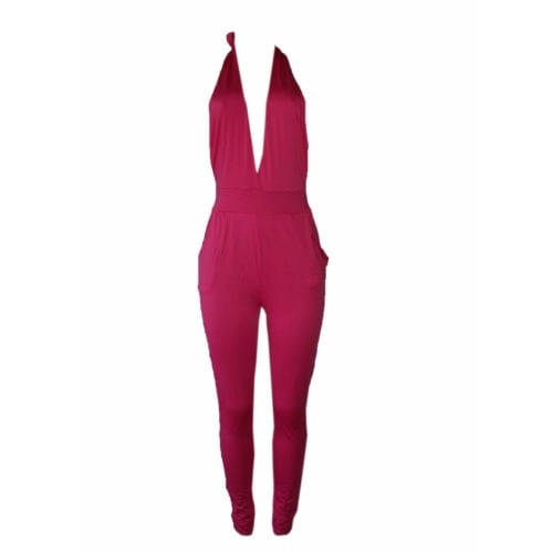 Emfed V-neck Halter Jumpsuit - Pink