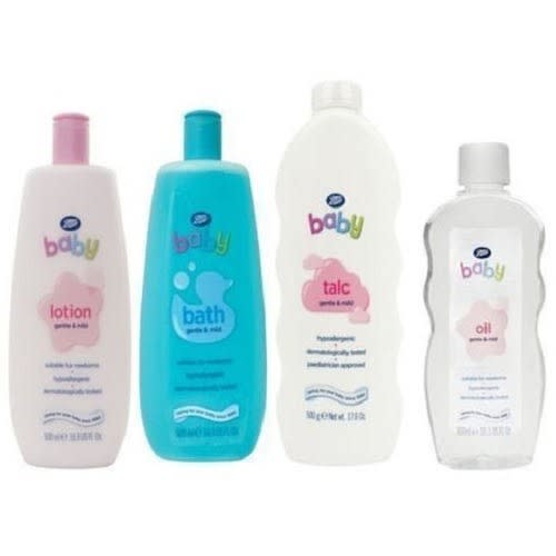 Boots Baby Skincare Set - Oil 300ml, Lotion 500ml, Powder And Bath 500ml