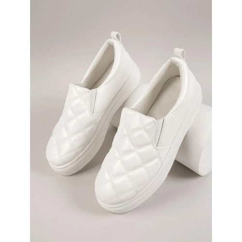 Leather Slip-on Platform Sneakers - White