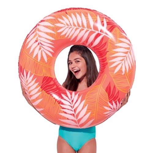 Inflatable Printed Kids Swimming Ring Tube Floater- Coral