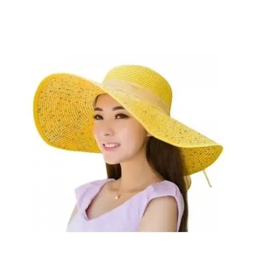 Floral Wide Brimmed Hat - Yellow