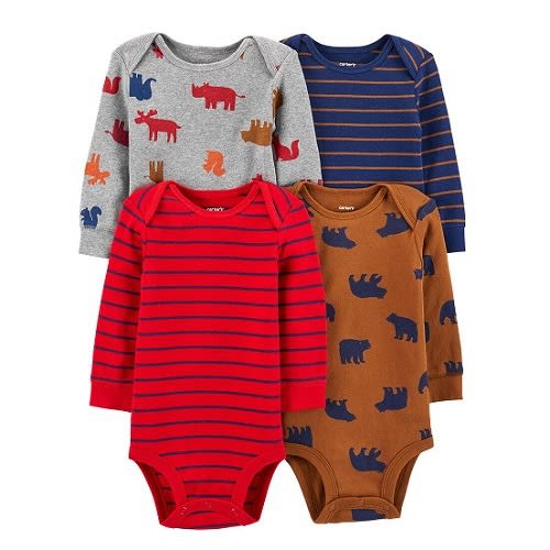 Baby Boys Animal Print Original Long Sleeve Bodysuit -4pk