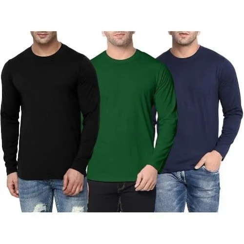 Plain Round Neck Long Sleeve Polo - 3 In 1 - Black Green And Navy Blue