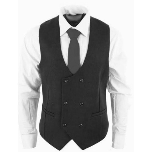 Men's Double Breasted Waistcoat  - Black