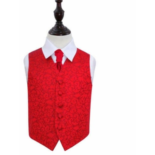 Paisley Floral Waistcoat With Hanky Set  - Red