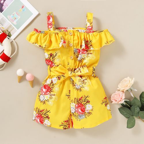 Toddler Baby Girls One Shoulder Design Jumpsuit -Yellow