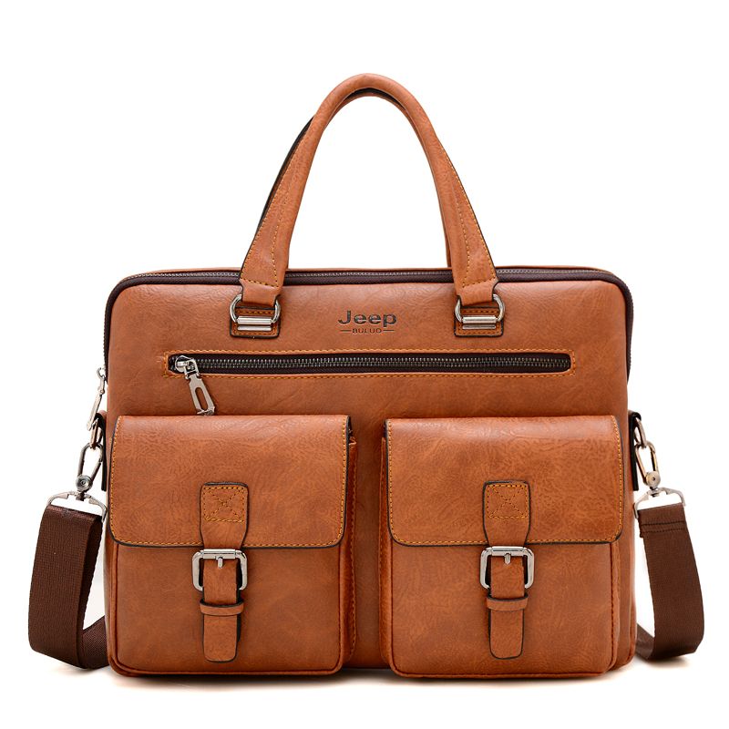 BROWN 14 INCHES WATERPROOF LEATHER LAPTOP BAG