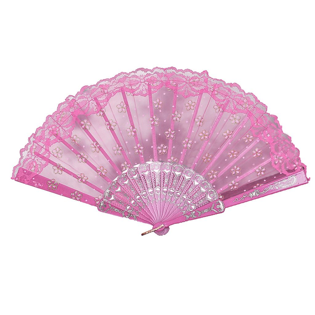 Party Style Summer Chinese Held G614 Flower Lace Fan Best Dance Hand Vintage Held Folding Silk Hand Fan Folding Flower Wedding