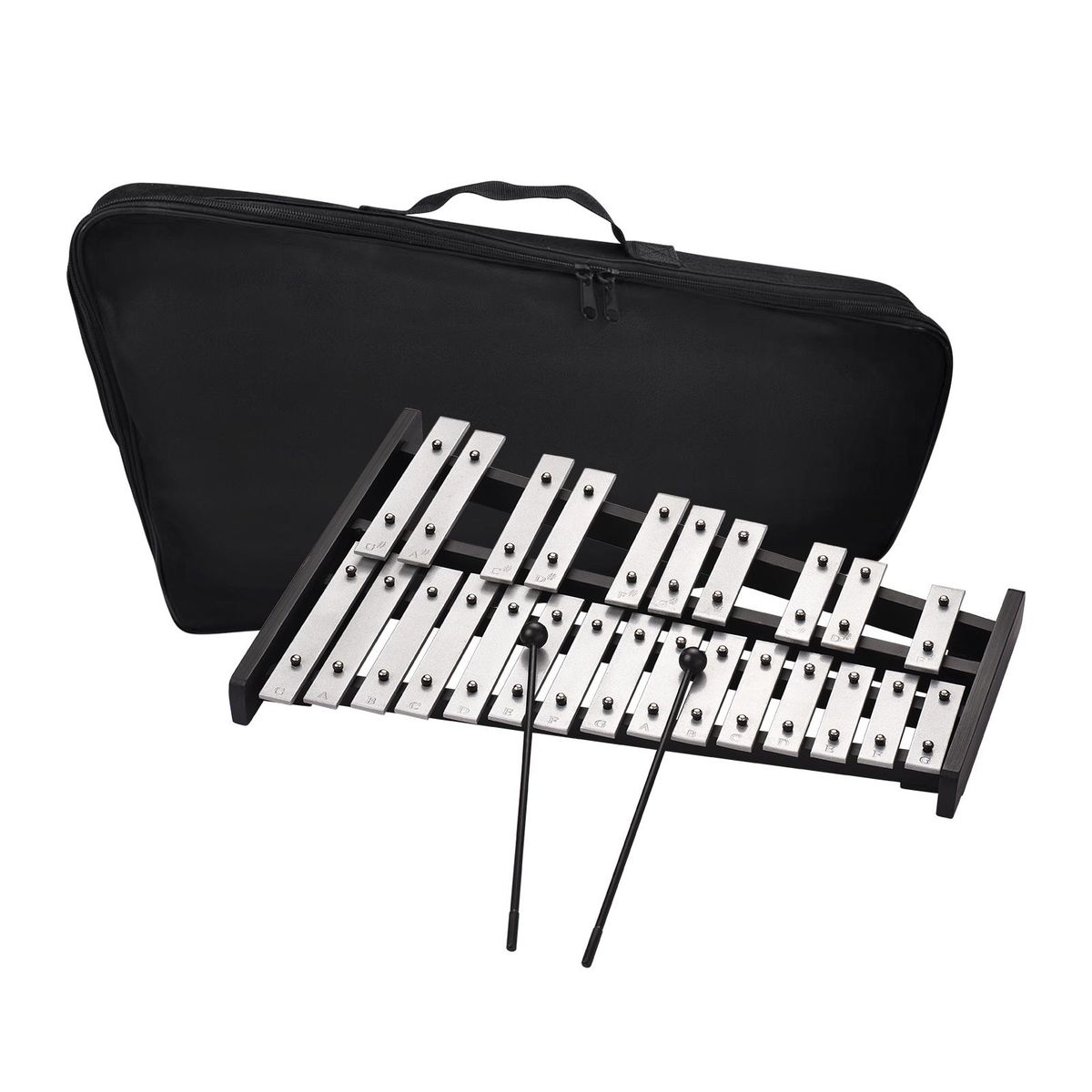 25 Note Glockenspiel Xylophone Wooden Base Aluminum Bars with 2 Mallets Educational Musical Instrument Percussion Gift with Carrying Bag