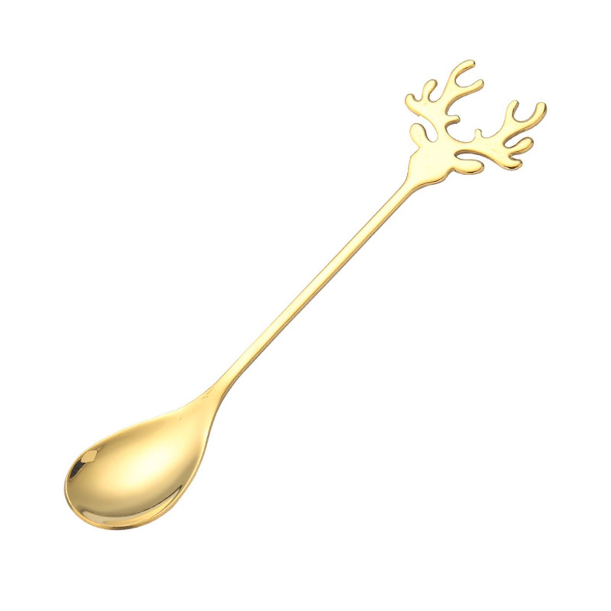 Dessert Spoon Mirror Polish Antler Shape Stainless-Golden