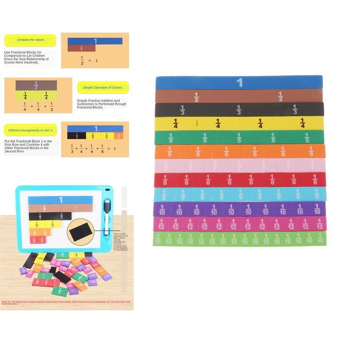 83x Foam Magnetic Fraction Strips Tiles - Equivalency Fraction Wall
