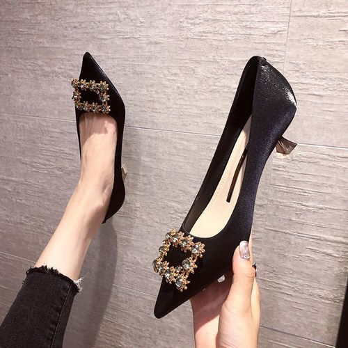 French Sexy Pointed Office Ladies Heels -Black