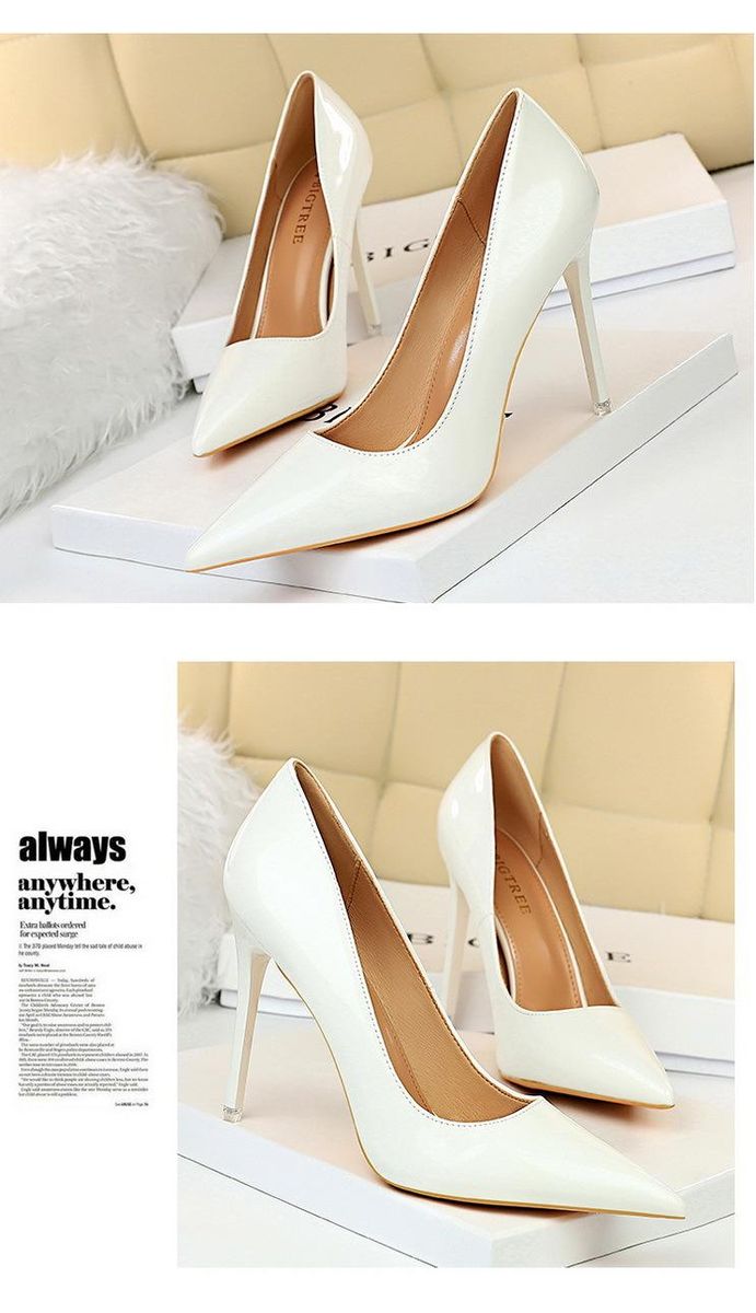 Women's high heels 7.5CM-6 simple shiny pointed high heels White