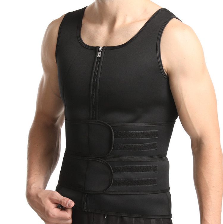 (Black)Men Body Shaper Waist Trainer Sauna Suit Sweat Vest Slimming Underwear Weight Loss Shir JIN