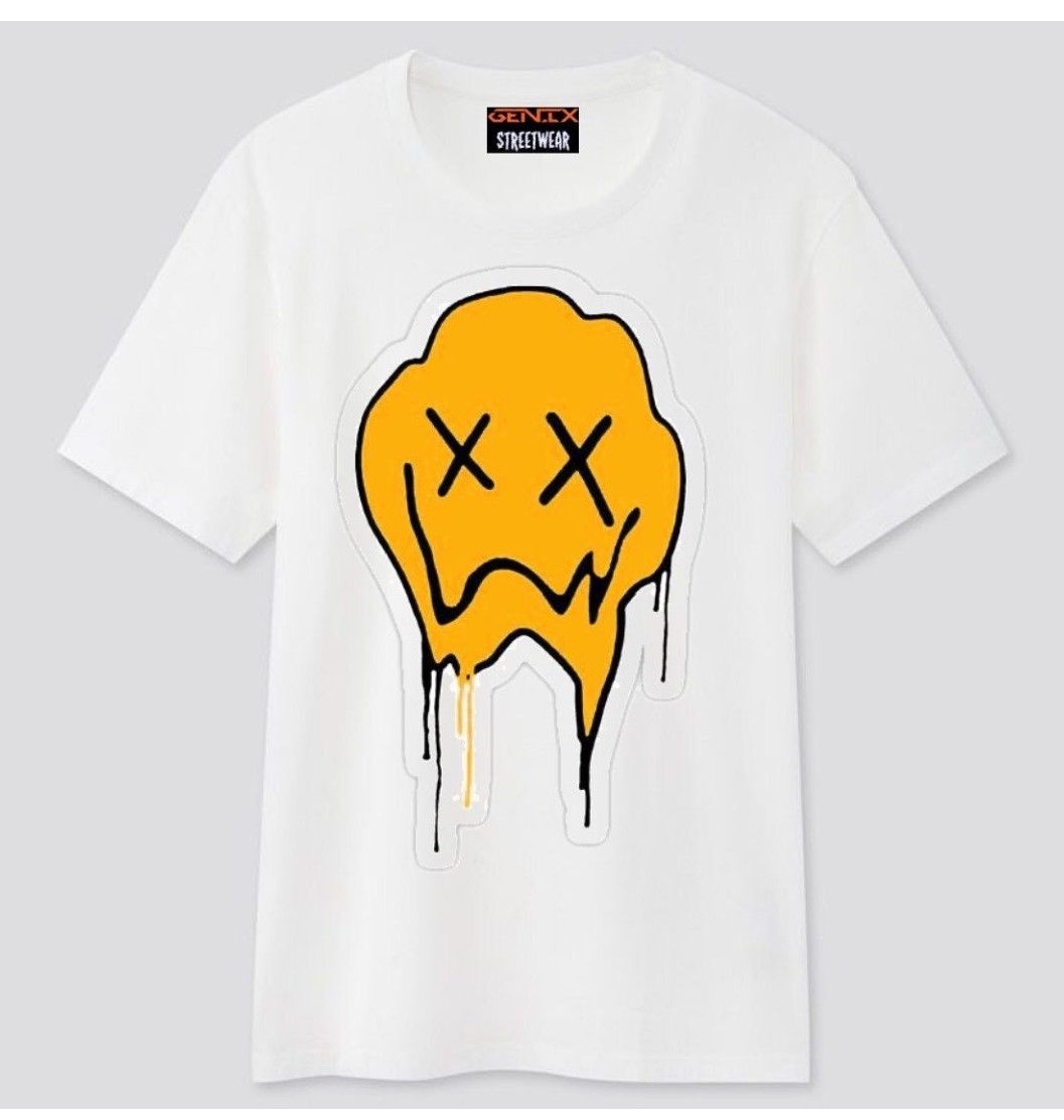 DRIPPING SMILEY White Polo T Shirt Round Neck MEN/Women