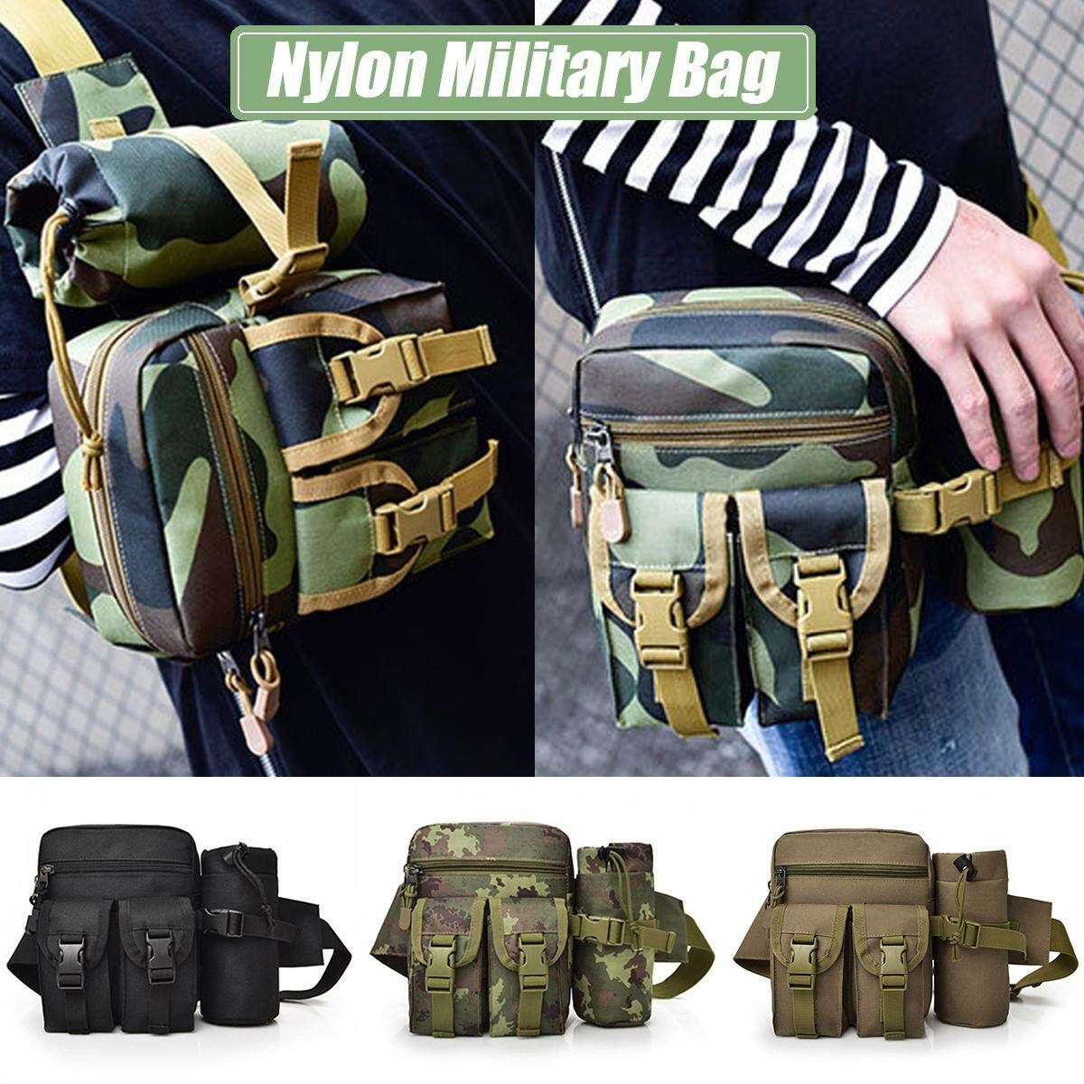 Travel Climb Women Men Waist Belt Bag Packs Bottle Holder Outdoor Nylon Army Green