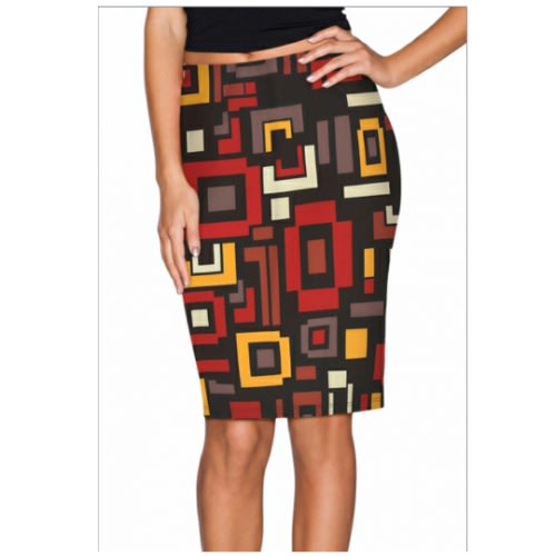 Irregular Geometric Plaid Midi Pencil Skirt - Multicolour