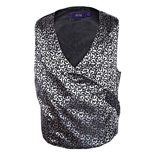 Wrap Around Patterned Waistcoat With Lapel- Grey & Black - Mwc-2820