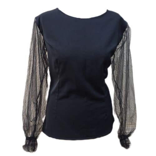 Black Top With Tulle Net Bubble Long Sleeve