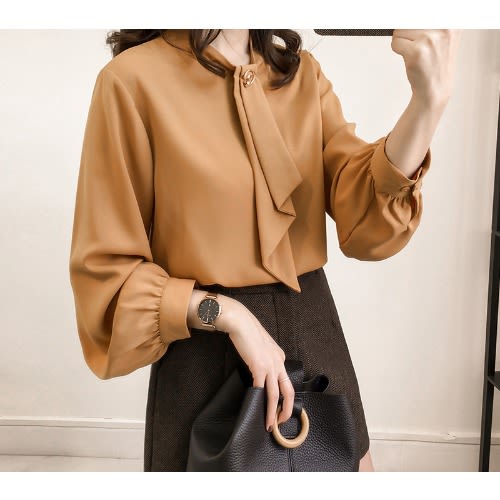 Neck Detail Blouse - Brown