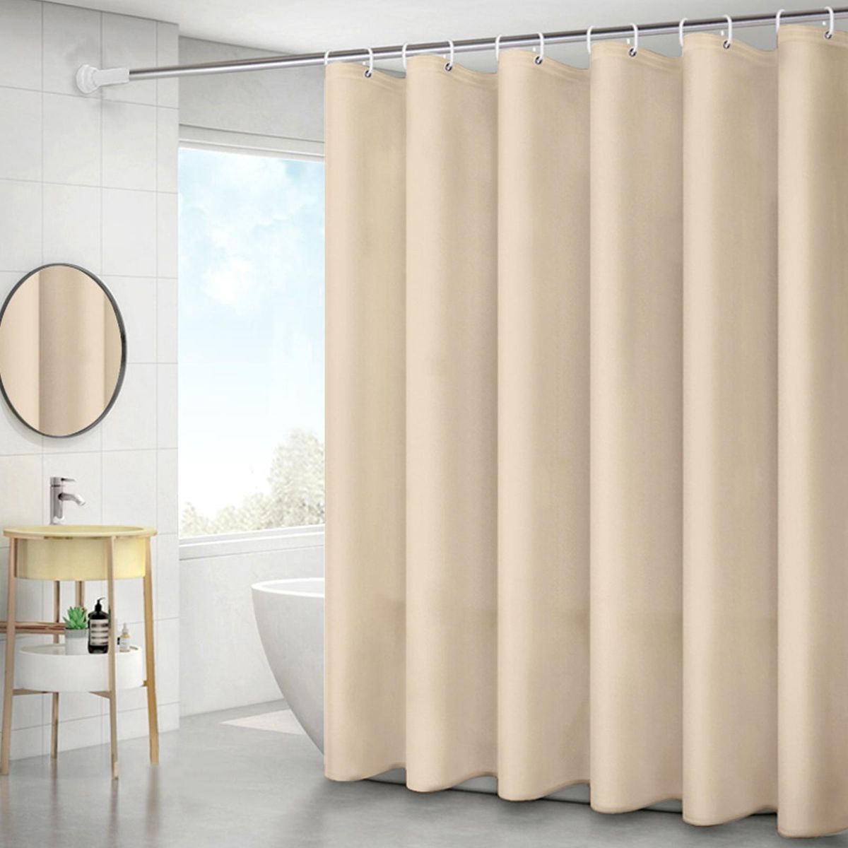 Solid Shower Curtain 6 x 6 FT Bath Curtains With 12 Metal Grommets and Hooks Waterproof PEVA Bathroom Curtains for Bathtub Showers