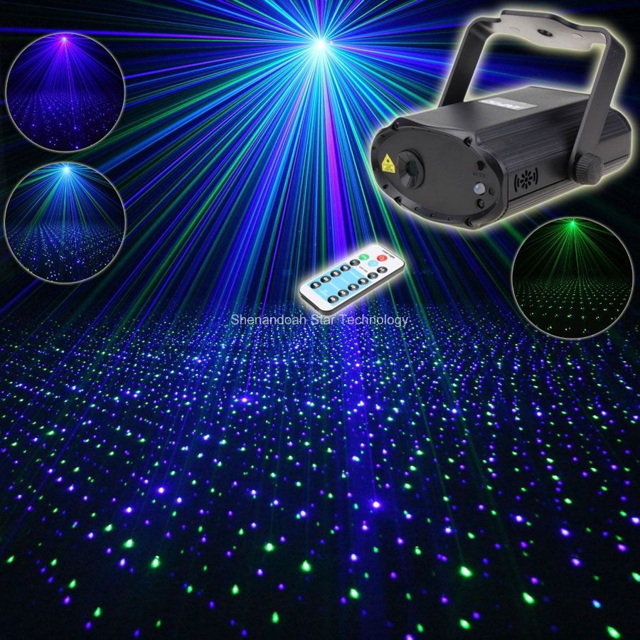 Remote MINI Blue Green Laser Full Stars Patterns Projector DJ Environment Dance Disco Bar Wedding Home Party Xmas Stage Lighting Effect Light Show T170