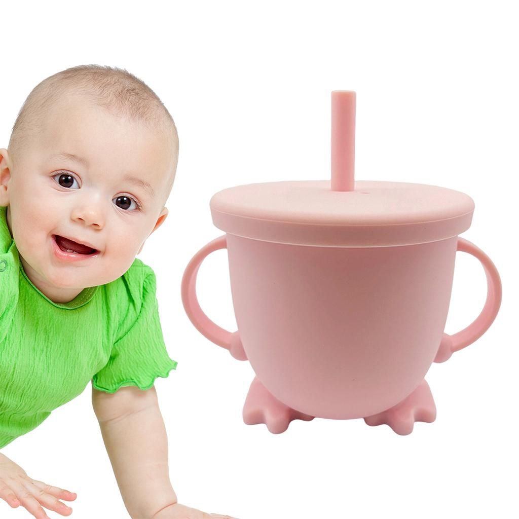 Baby Silicone Sippy Cups Drink Training With Lids 5.6 Oz Baby Pink