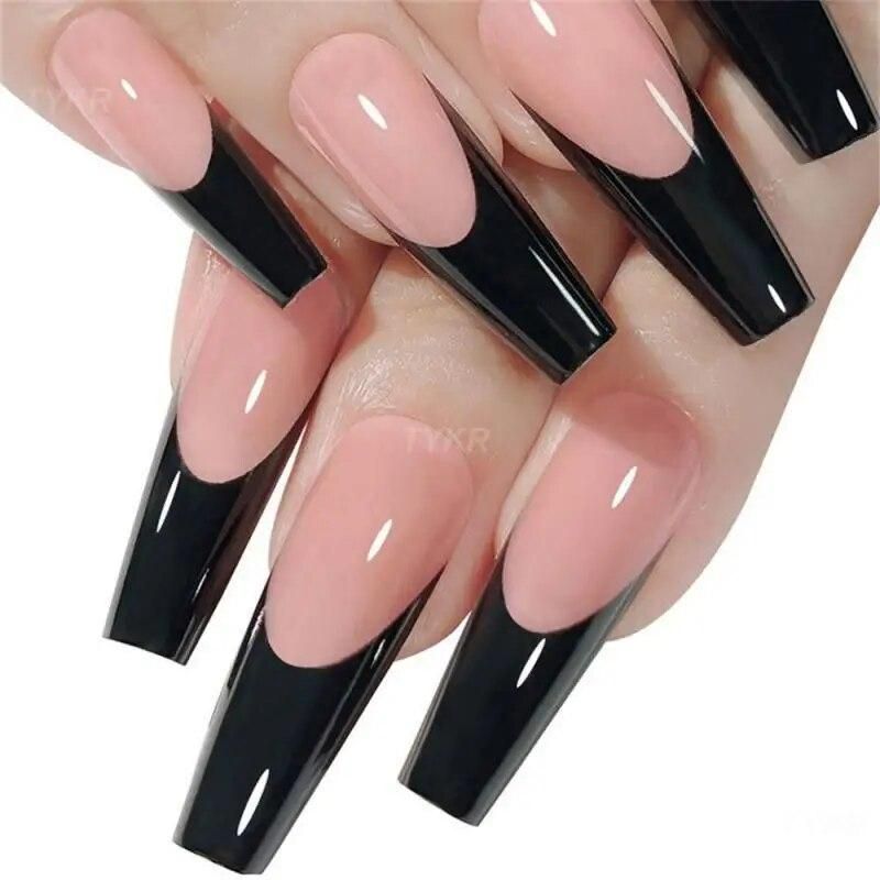 Black French Armor Manual Nail Pressing Will Not Damage Hands Fashion Clothing Reuse Wear Resistant Nail Set Fake Nails Nail Art