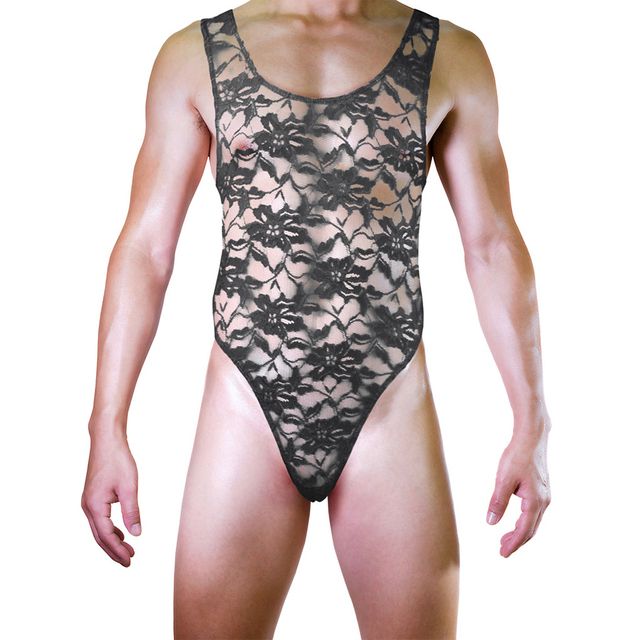 Sissy Y Lace Bodysuits High Cut Rompers Man See Through Underwear Backless