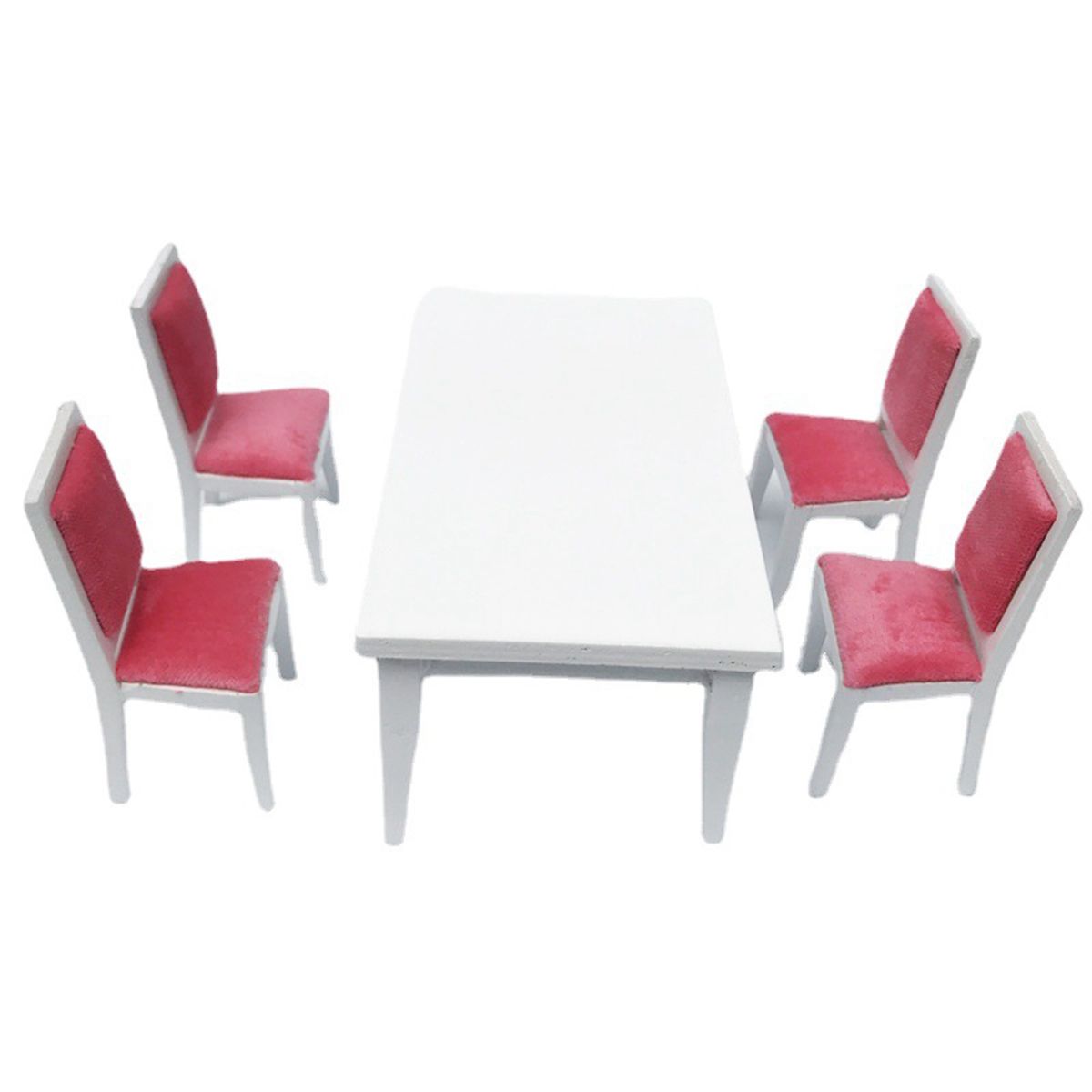 5Pcs 1/12 Dollhouse Dining Table Chair Wooden Set For