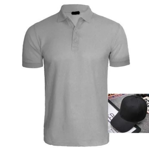 Grey Polo Shirt With Black Face Cap
