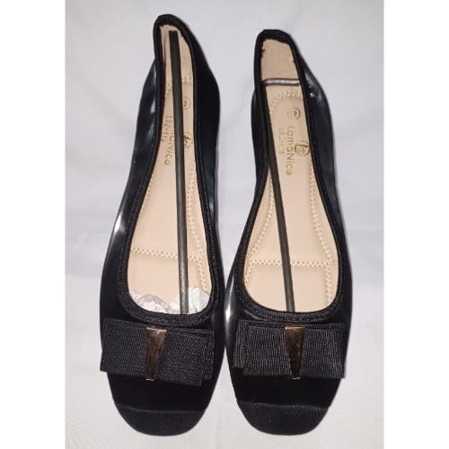 Lush Stock Leather Bowed Female Flat Office Shoe - Black