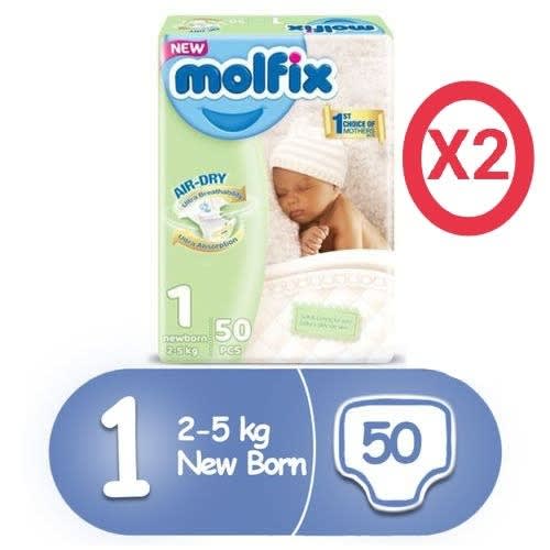 Air-Dry Newborn Diaper - Size 1 - Eco Pack - 2 - 5kg  X 2 - 100 Diapers