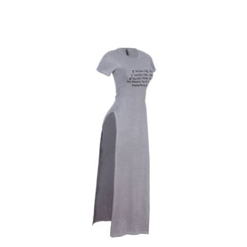 Two Sides Slit Short Sleeve Gown - Ash