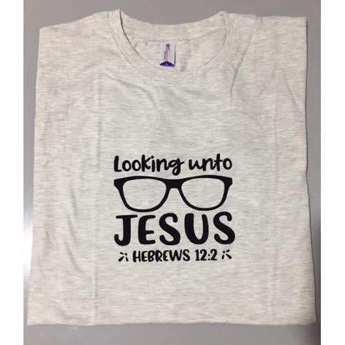 Looking Unto Jesus Round Neck T-shirt - Ash
