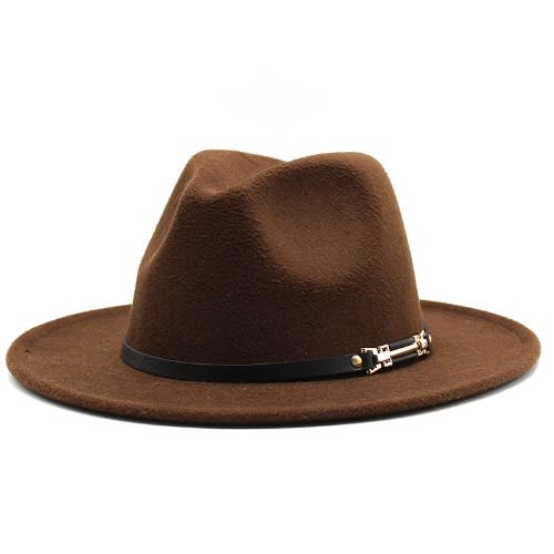 Unisex Fedora Hat With Leather Band & Buckle - Brown
