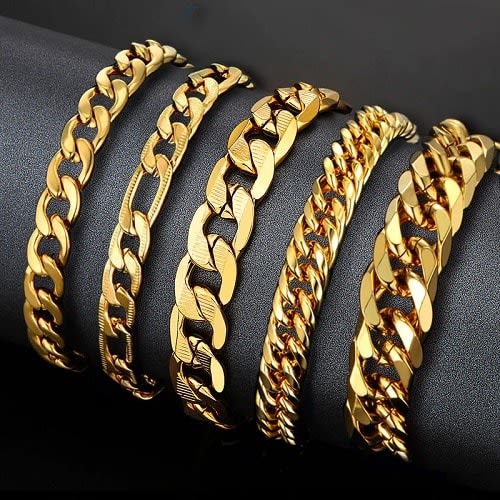 Men's Stainless Steel Cuban Link Chain Bracelet - Gold