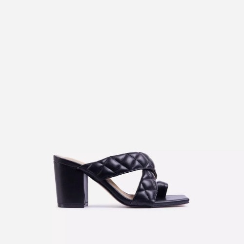 Sugar High Quilted Block Heel Mule - Black