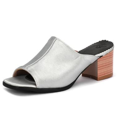 Wooden Block Heel Slipper-Silver