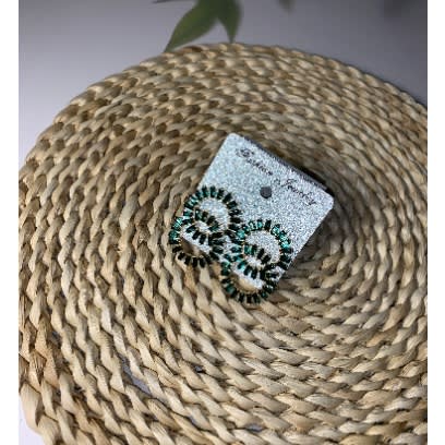 Drop Circular Geo Pattern Earrings - Deep Green