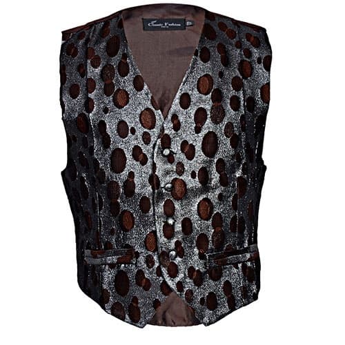 Patterned Men's Waistcoat - Silver & Brown - MWC-1484/1486