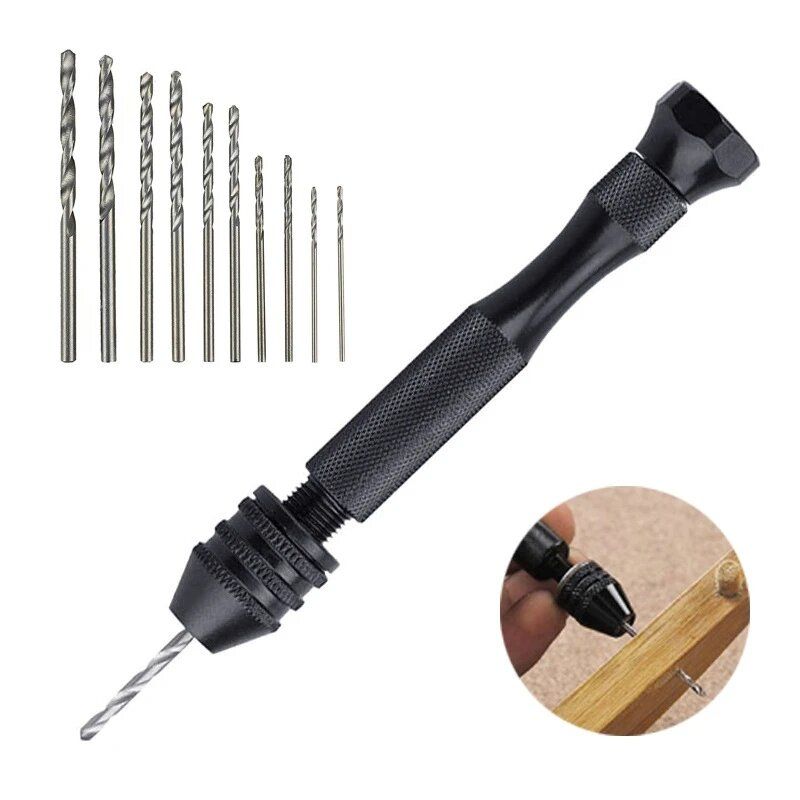 11Pcs Precision Pin Vise Micro Mini Hand Twist Drill Bits
