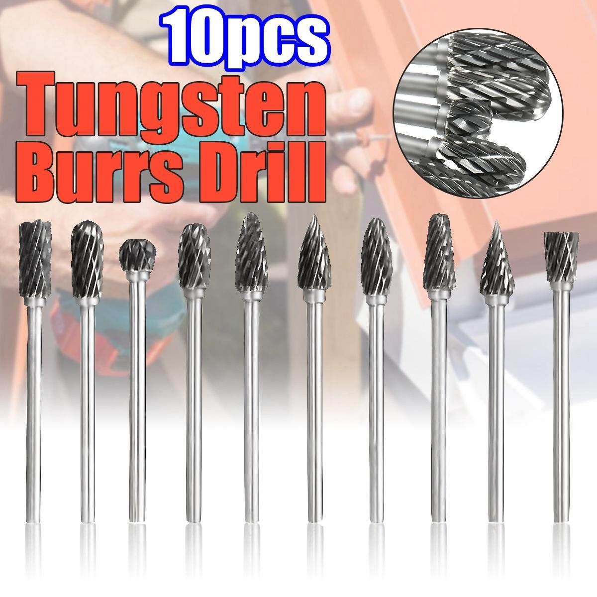10Pcs 6mm 1/8inch Tungsten Steel Solid Carbide Burrs Die Grinder Rotary Drill Bit Rotary Tool