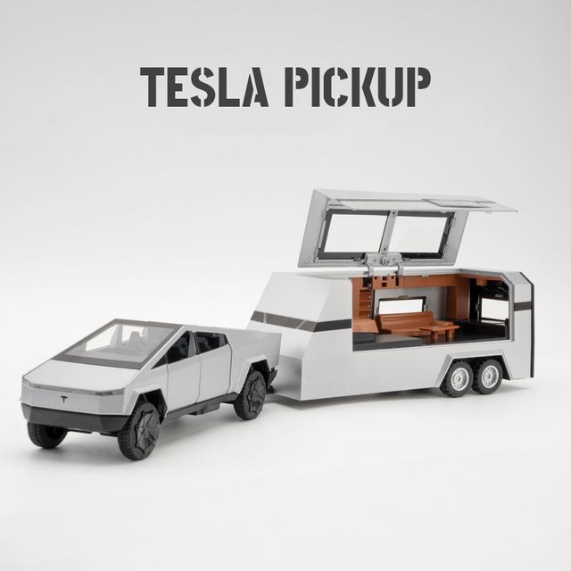 MINI AUTO 1:32 Tesla Cybertruck Pickup Trailer Alloy Car Mod