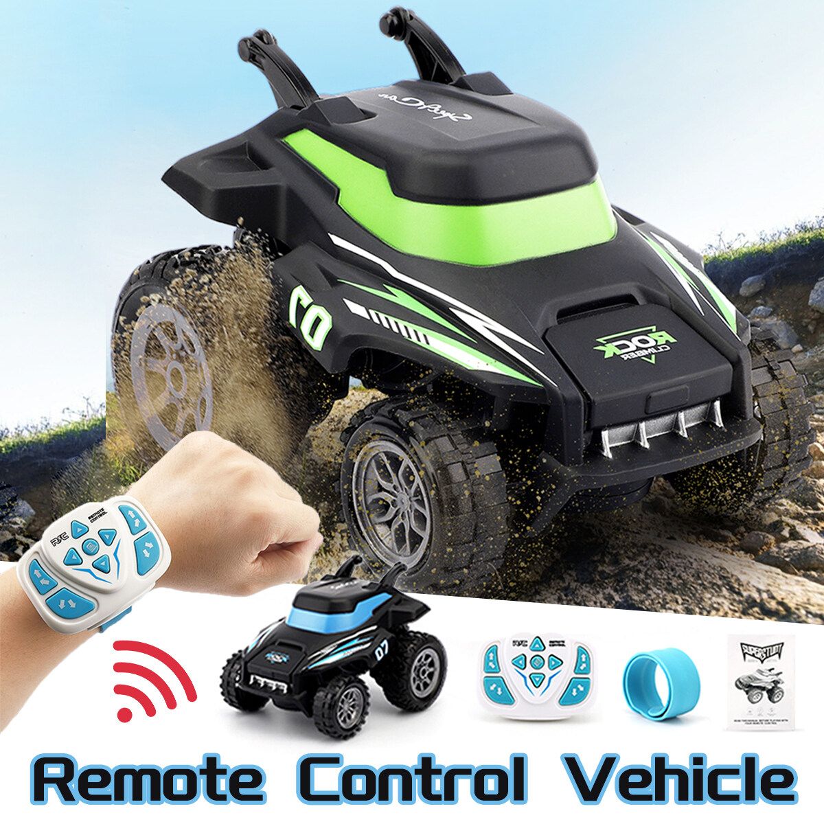 New 2.4GHz Waterproof Stunt Dump Truck With Watch Remote Control Programming Control Remote Control Car Toy Green