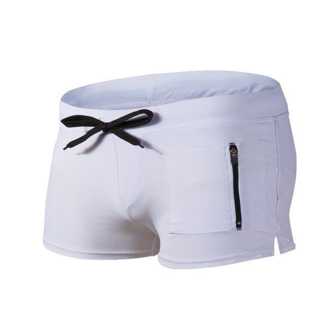 Men Swimsuit Solid Black Red Blue Swimwear