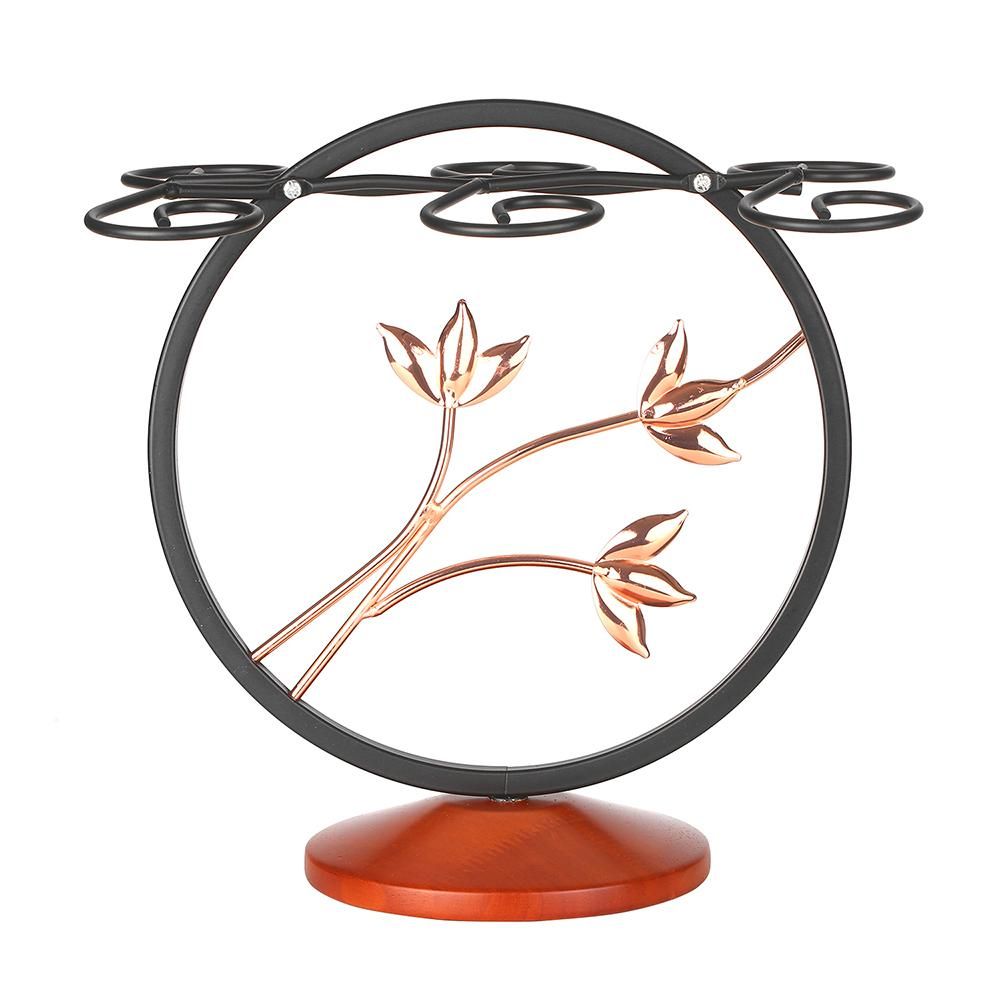 Vintage Bronze Red Wine Glass Rack 6 Wine Glasses Stemware Storage Display Drying Rack Stand Tabletop Free-standing Wine Glass Holder Solid Wooe Base