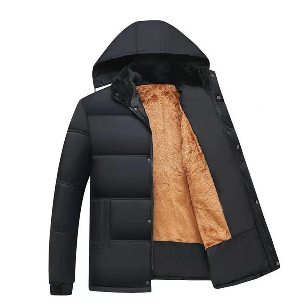 Winter Down Coat Men Solid Color Stand Collar Plush Highly Warm Zip-up Men